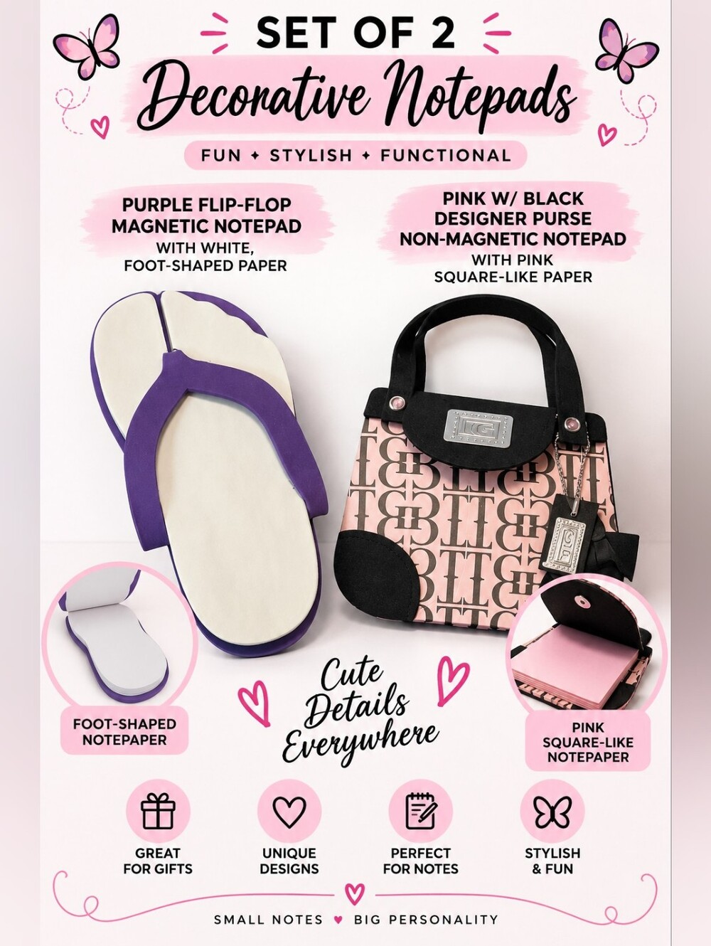 Decorative Notepad Set - Flip-Flop and "Designer" Purse Design
